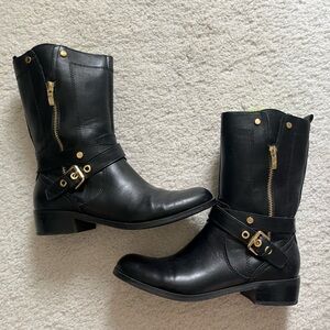 Marc Fisher Black and Gold moto boot